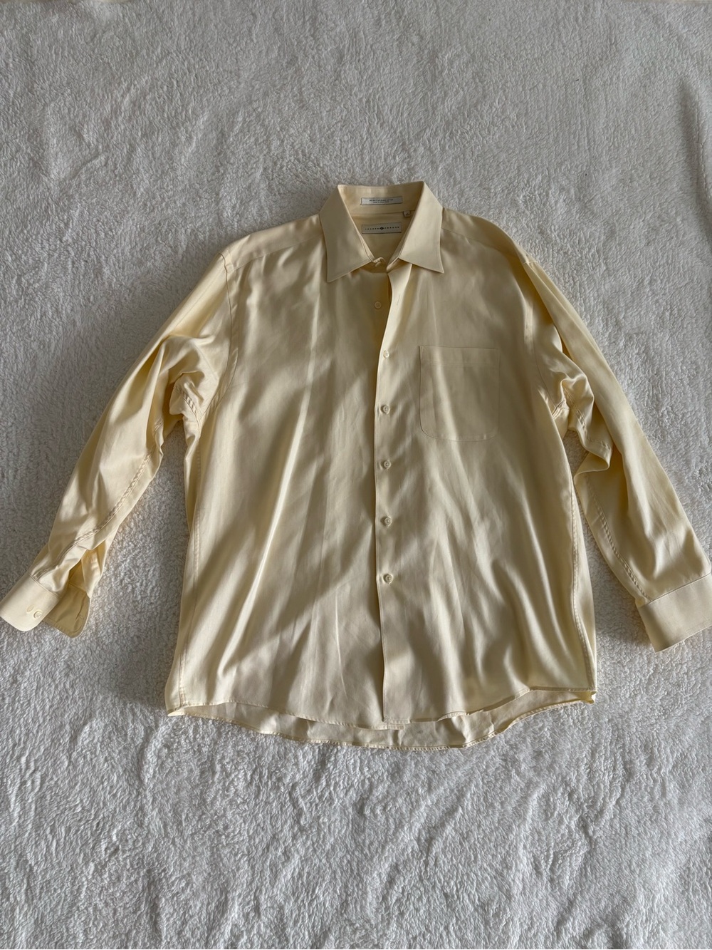 Joseph Abboud Pale Yellow Herringbone Egyptian Cotton Dress Shirt Size 17 34/35